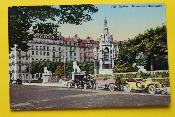 Ansichtskarte AK Genf / Monument Brunswick / 1930er Jahre / Autos – Oldtimer – Straße – Gebäude